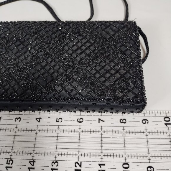 Vintage La Regale Handmade Black Beaded Small Evening Bag Handbag - Picture 10 of 12